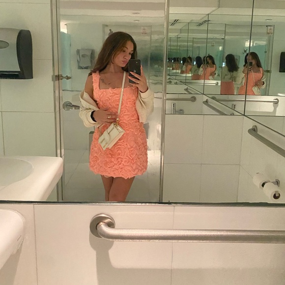 Oh Polly Posy Roses Pink Floral-Appliqué Corset Mini Dress in Coral Size 4 Small - Picture 4 of 4